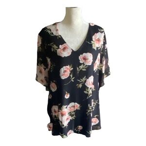 MARYBELLE-BLACK & PINK TOP-SIZE 2X